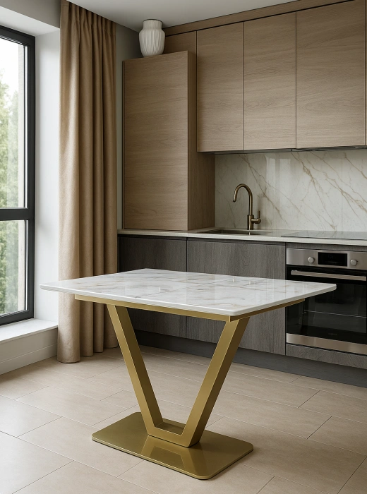 Кухонный раздвижной стол Бугун, 120(160)x80x77, стекло, белый / золото