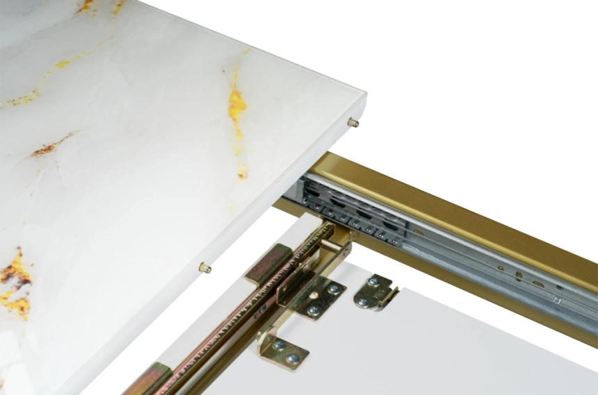 Кухонный раздвижной стол Бугун, 120(160)x80x77, стекло, белый / золото