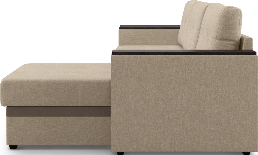 Диван угловой Атланта, модель 110, Savana Camel (бежевый) / ECOstile Chocolate / венге