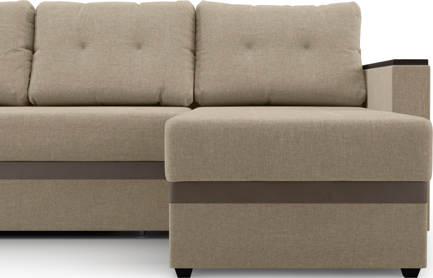 Диван угловой Атланта, модель 110, Savana Camel (бежевый) / ECOstile Chocolate / венге