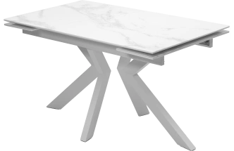 Кухонный стол раздвижной Кентукки 3, 140, белый мрамор, стекло, белый