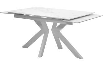 Кухонный стол раздвижной Кентукки 3, 140, белый мрамор, стекло, белый