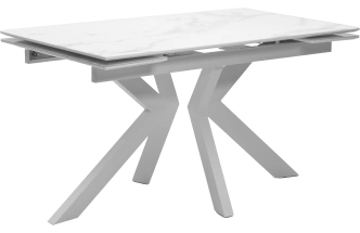 Кухонный стол раздвижной Кентукки 3, 140, белый мрамор, стекло, белый