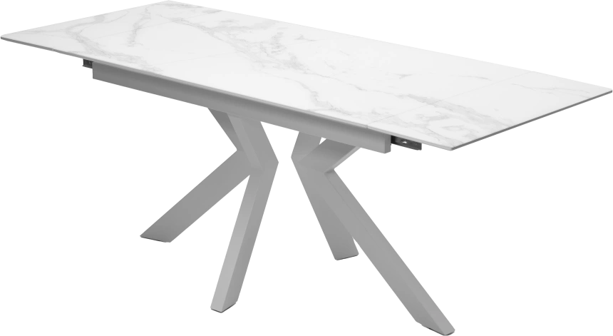 Кухонный стол раздвижной Кентукки 3, 140, белый мрамор, стекло, белый