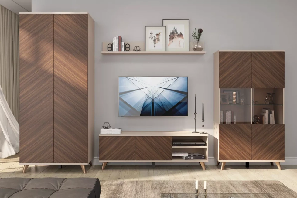 Гостиная модульная Хармони 1, Бежевый / Древесный