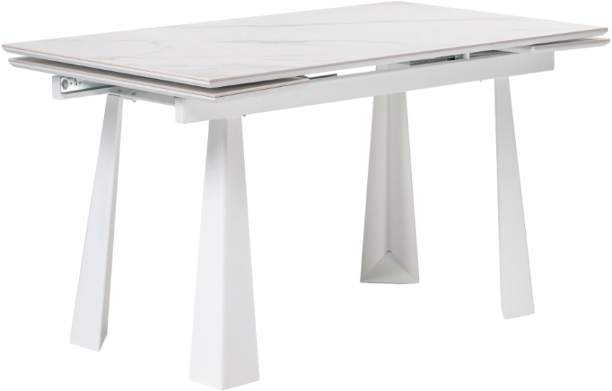 Кухонный стол раздвижной Бэйнбрук 140(200), МДФ, белый мрамор, каркас белый