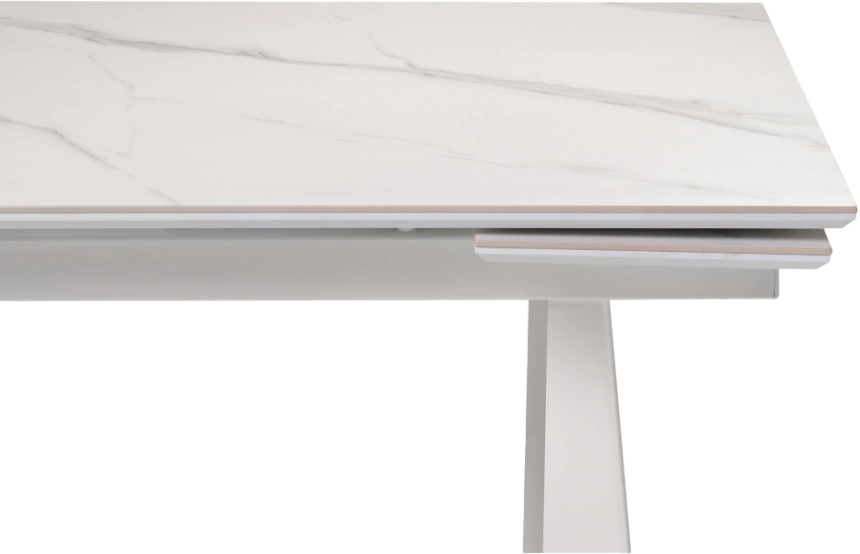 Кухонный стол раздвижной Бэйнбрук 140(200), МДФ, белый мрамор, каркас белый