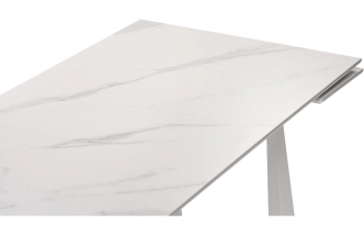 Кухонный стол раздвижной Бэйнбрук 140(200), МДФ, белый мрамор, каркас белый