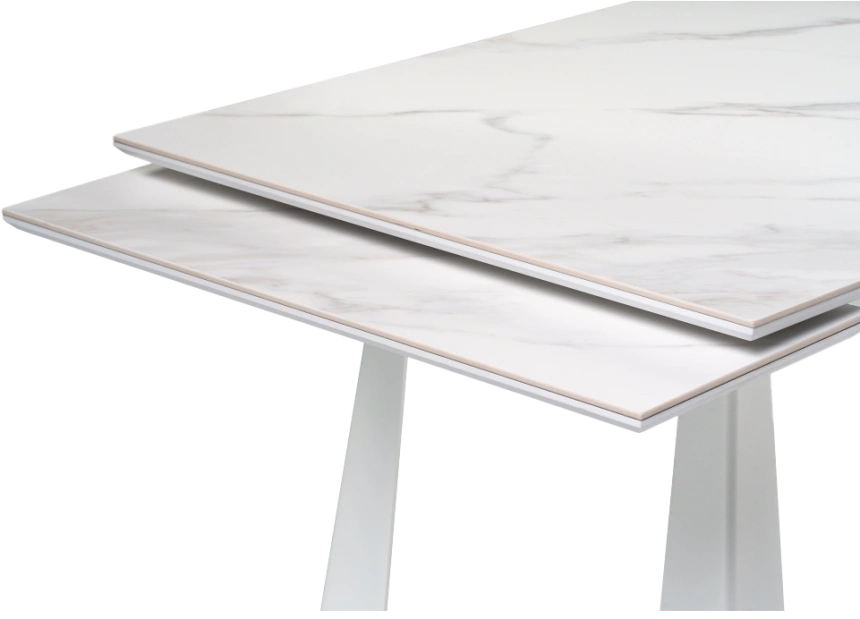 Кухонный стол раздвижной Бэйнбрук 140(200), МДФ, белый мрамор, каркас белый
