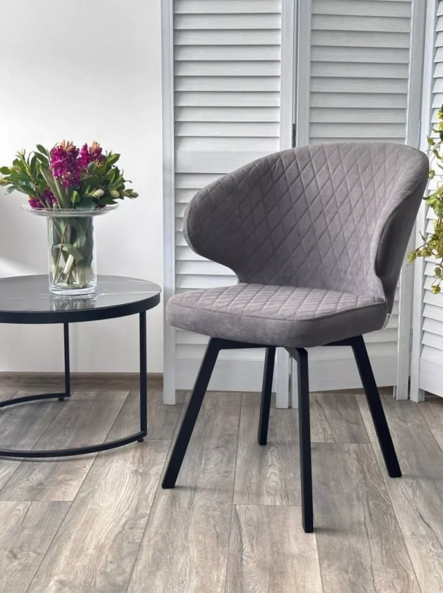 Стул Хилтон, мягкий, поворотный, B28 темно-серый, велюр, черный каркас