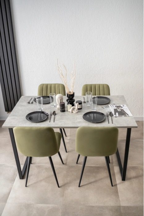 Обеденный стол Лиман, 140 х 80, бетон светлый / черный матовый