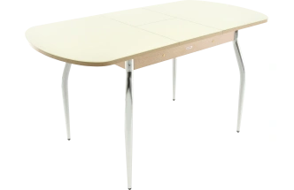 Кухонный стол Ривьера, молочный, стекло СВ, каркас хром