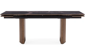 Обеденный раздвижной стол Монерон, 200(260)x100x77, стекло, мейджик / орех кантри