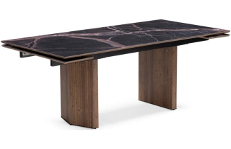 Обеденный раздвижной стол Монерон, 200(260)x100x77, стекло, мейджик / орех кантри