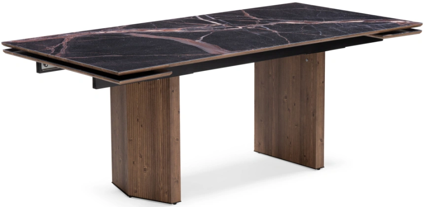 Обеденный раздвижной стол Монерон, 200(260)x100x77, стекло, мейджик / орех кантри