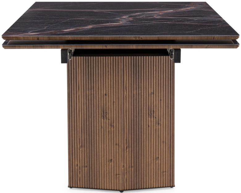 Обеденный раздвижной стол Монерон, 200(260)x100x77, стекло, мейджик / орех кантри