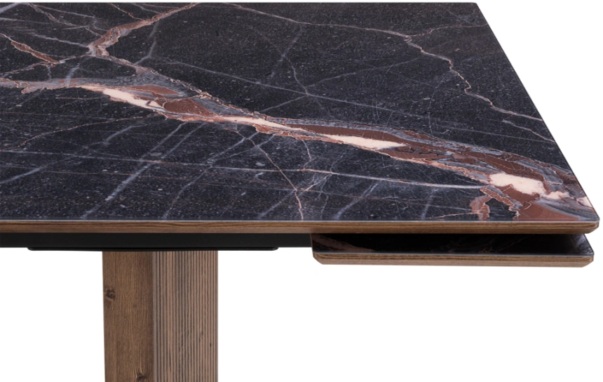 Обеденный раздвижной стол Монерон, 200(260)x100x77, стекло, мейджик / орех кантри