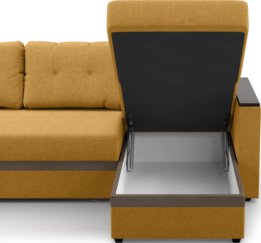 Диван угловой Атланта, модель 110, Savana Plus yellow (соломенный) / ECOstile Chocolate / венге