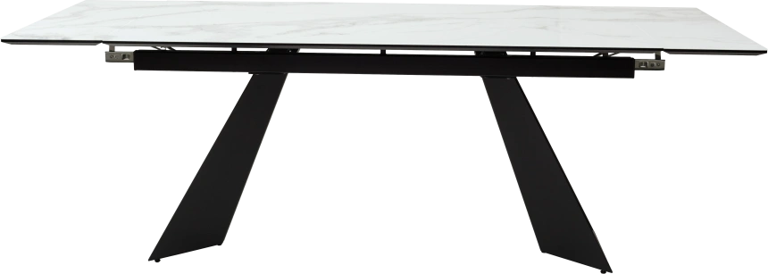 Кухонный стол раздвижной Купер 160, белый мрамор, черная шагрень, стекло, черный каркас
