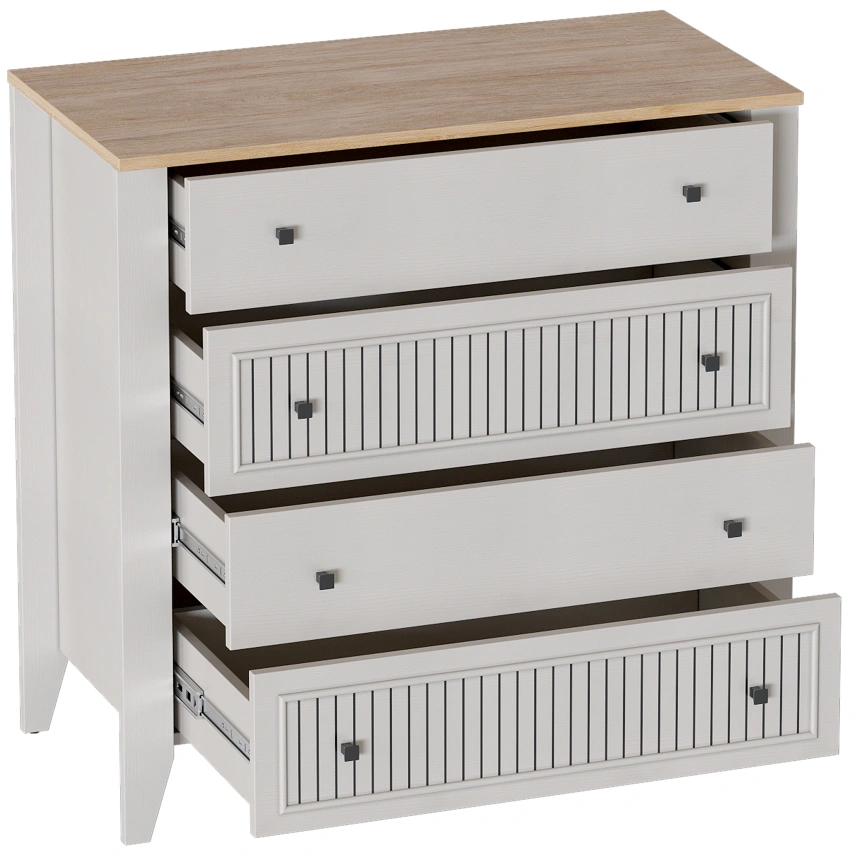 Комод Валенсия, на ножках, с четырьмя ящиками, персидский жемчуг / дуб натуральный светлый