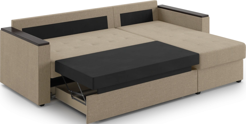 Диван угловой, Атлантик, модель 111, Savana Camel (бежевый) / венге