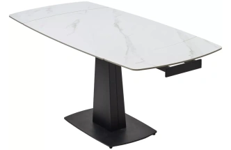 Обеденный раздвижной стол Balde 140, Matt White Marble Solid Ceramic, Black