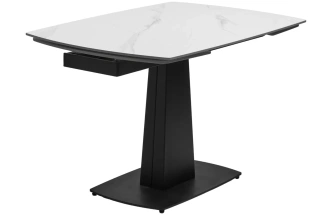 Обеденный раздвижной стол Balde 140, Matt White Marble Solid Ceramic, Black