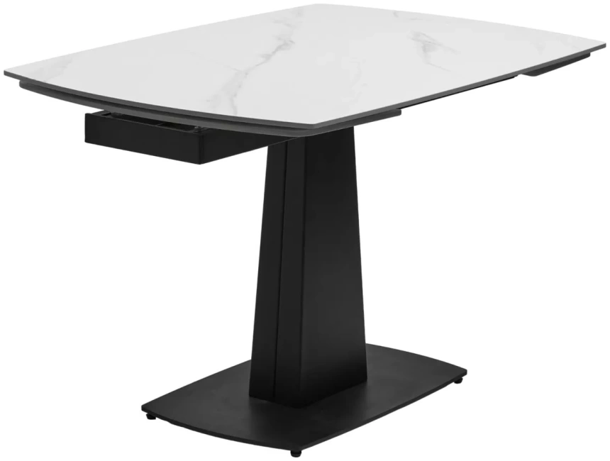 Обеденный раздвижной стол Balde 140, Matt White Marble Solid Ceramic, Black