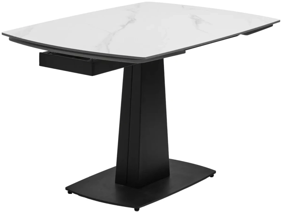 Обеденный раздвижной стол Balde 140, Matt White Marble Solid Ceramic, Black