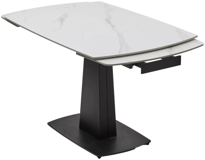 Обеденный раздвижной стол Balde 140, Matt White Marble Solid Ceramic, Black
