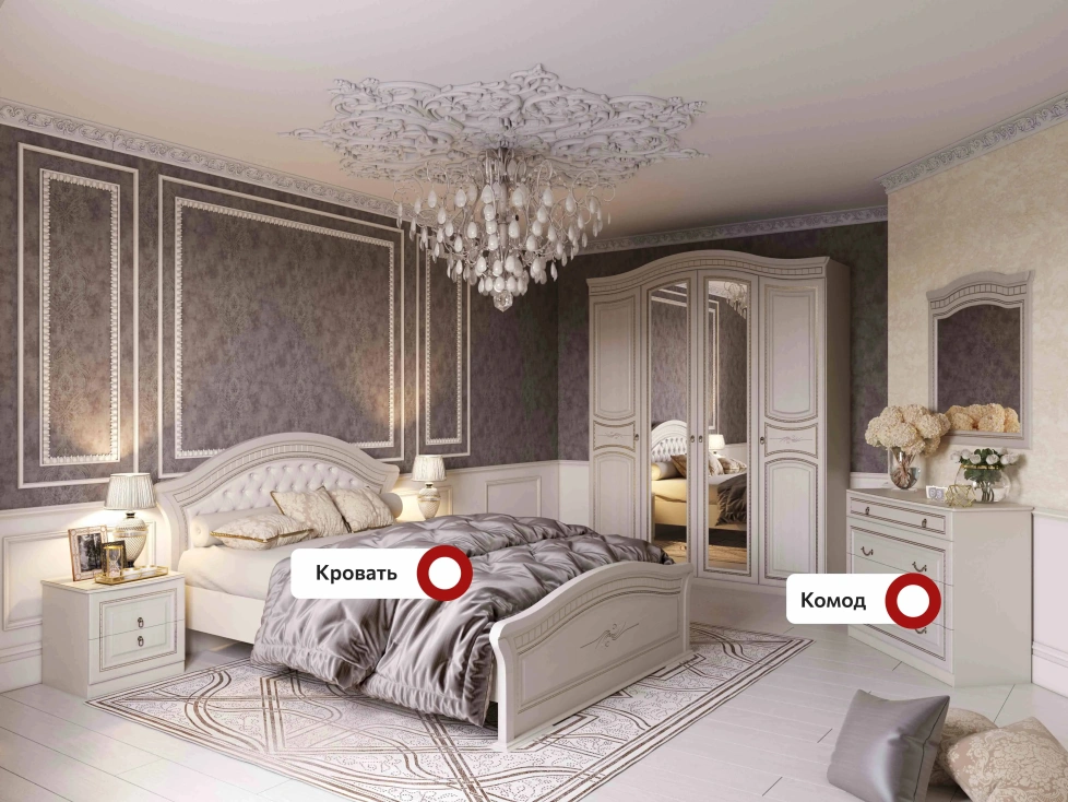 Спальный гарнитур ,Николь, композиция #1, ясень жемчужный / ваниль