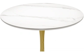 Кухонный стол Тулип, 90x73, керамика, белый мрамор / золото