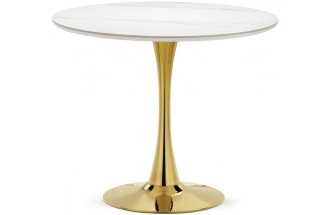 Кухонный стол Тулип, 90x73, керамика, белый мрамор / золото
