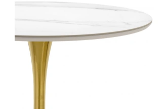 Кухонный стол Тулип, 90x73, керамика, белый мрамор / золото