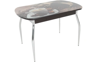 Кухонный стол Ривьера, фотопечать Кофе 22, стекло, каркас хром