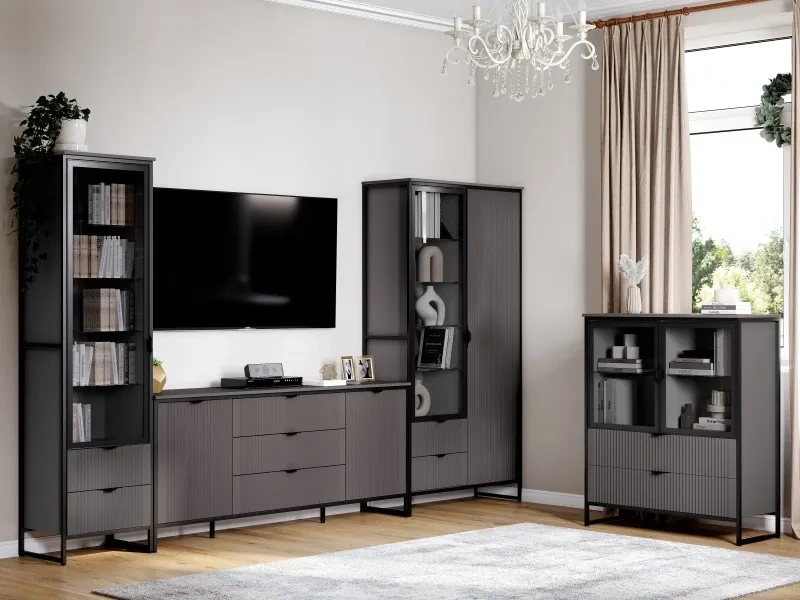 Шкаф однодверный Нора, с ящиками, металл бруклин / графит