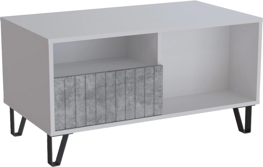 Журнальный стол Эннис, ЛДСП, белый, бетон светлый, каркас черный