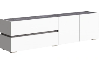 Тумба под ТВ Атлон, с двумя ящиками и полками, белый / бетон темный