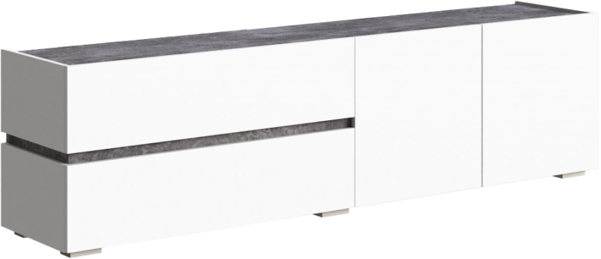 Тумба под ТВ Атлон, с двумя ящиками и полками, белый / бетон темный