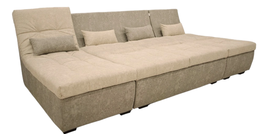 Диван угловой София 2 с задней тканью, Такома 02 (крем), Такома 12 (светло-серый)