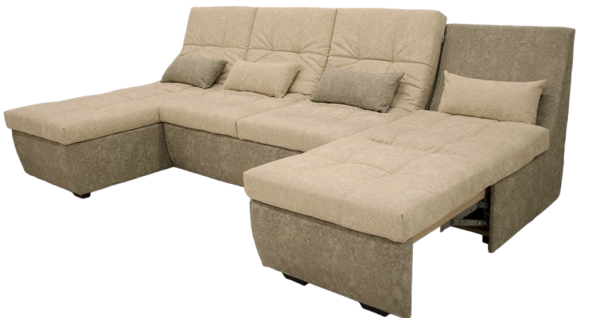 Диван угловой София 2 с задней тканью, Такома 02 (крем), Такома 12 (светло-серый)