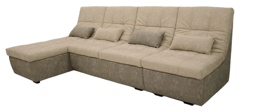 Диван угловой София 2 с задней тканью, Такома 02 (крем), Такома 12 (светло-серый)