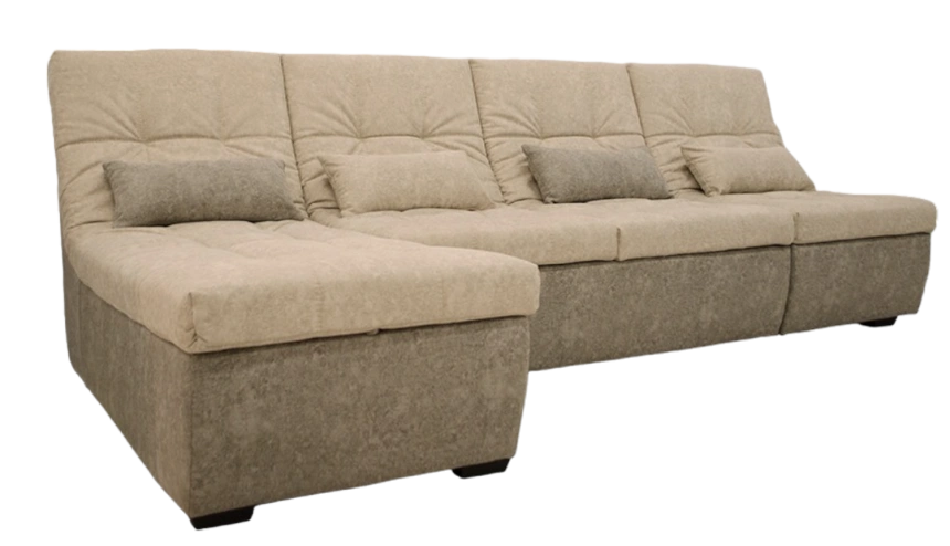 Диван угловой София 2 с задней тканью, Такома 02 (крем), Такома 12 (светло-серый)