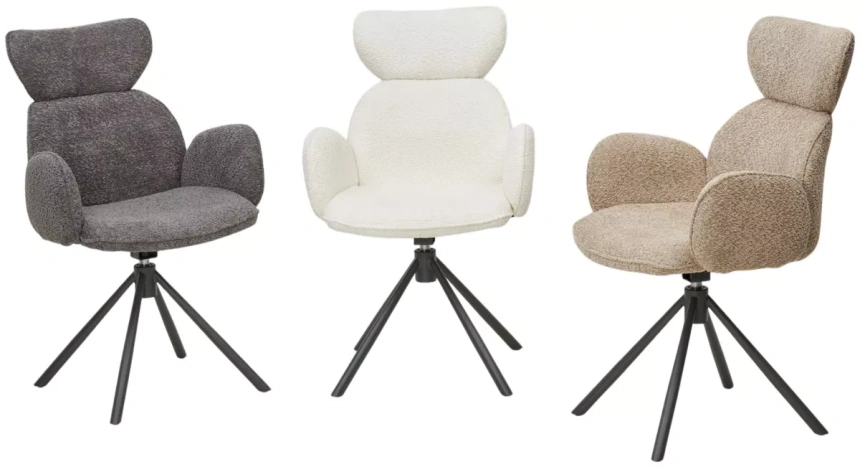 Стул Vardy, мягкий, поворотный, белый букле XD841-01, серый каркас