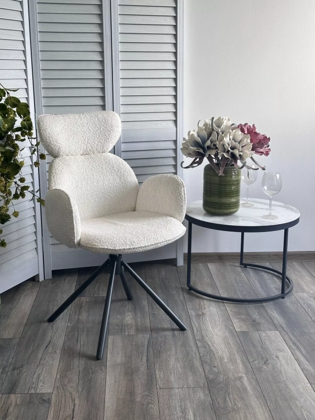 Стул Vardy, мягкий, поворотный, белый букле XD841-01, серый каркас