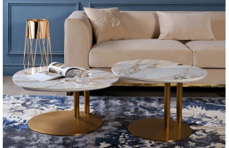 Журнальный стол 58DB-23187, 70x82x36, МДФ, белый мрамор / коричневый