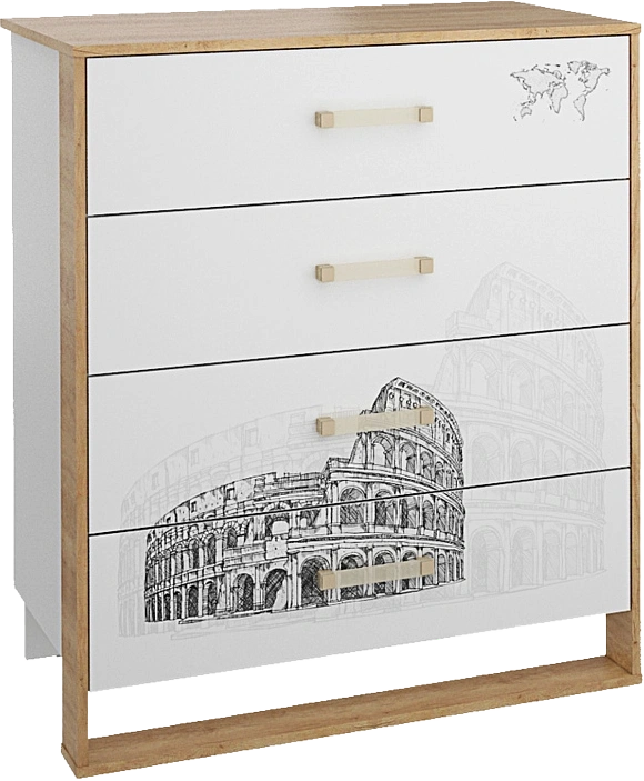 Комод Сити, Бело-серый / Дуб небраска