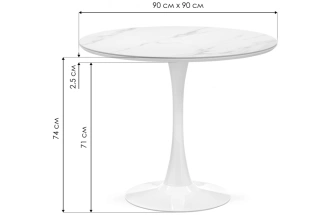 Кухонный стол Тулип, 90x73, керамика, черный мрамор / черный