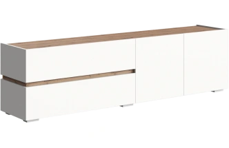 Тумба под ТВ Атлон, с двумя ящиками и полками, белый / дуб вотан