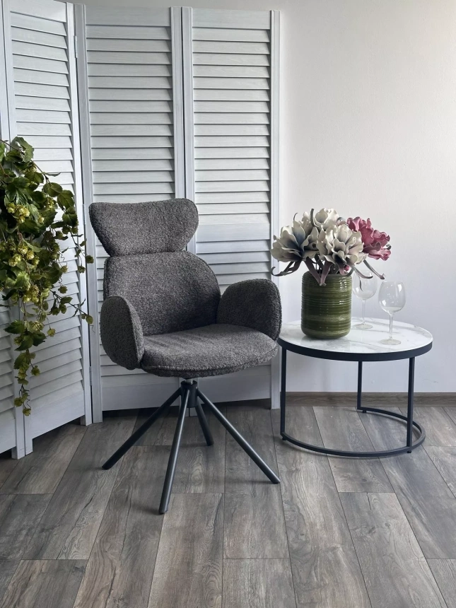 Стул Vardy, мягкий, поворотный, темно-серый букле XD841-16, серый каркас